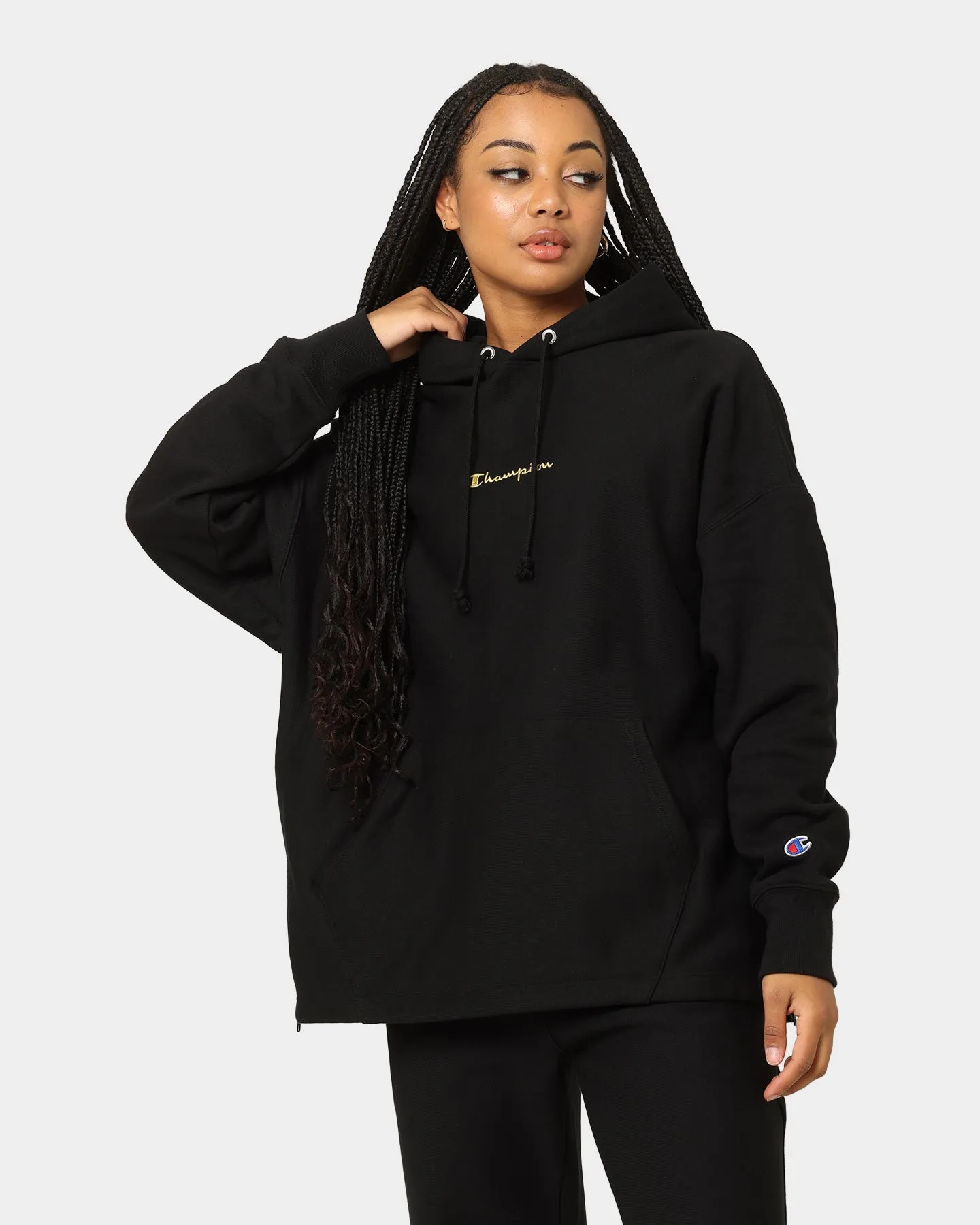 AntiStaticLining Luggage Champion Reverse Weave Relaxed Hem Zip Hoodie Black/Gold