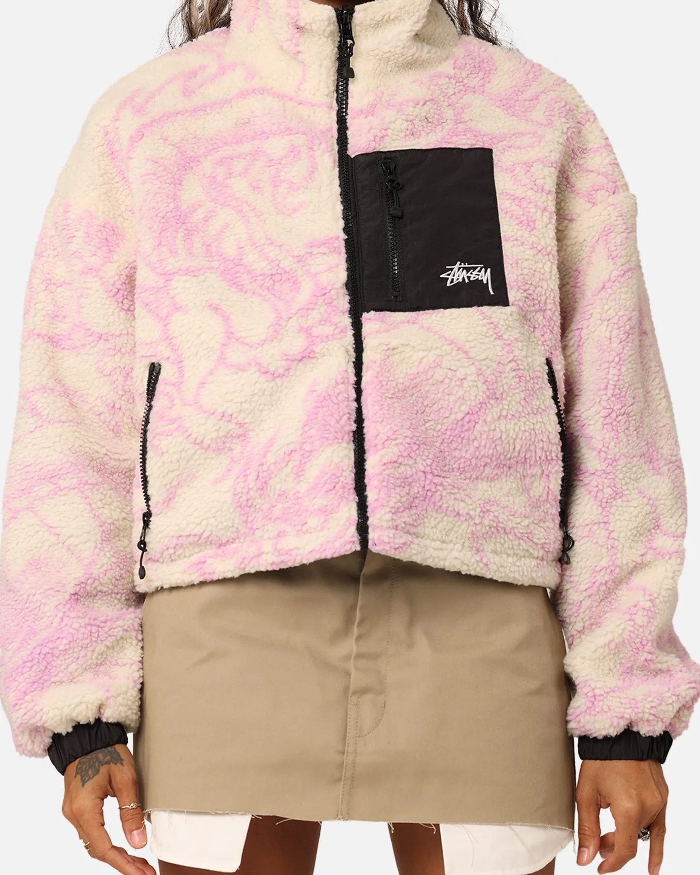 Card elastic waistband Stussy Women's Dragon Reversible Work Jacket Pink