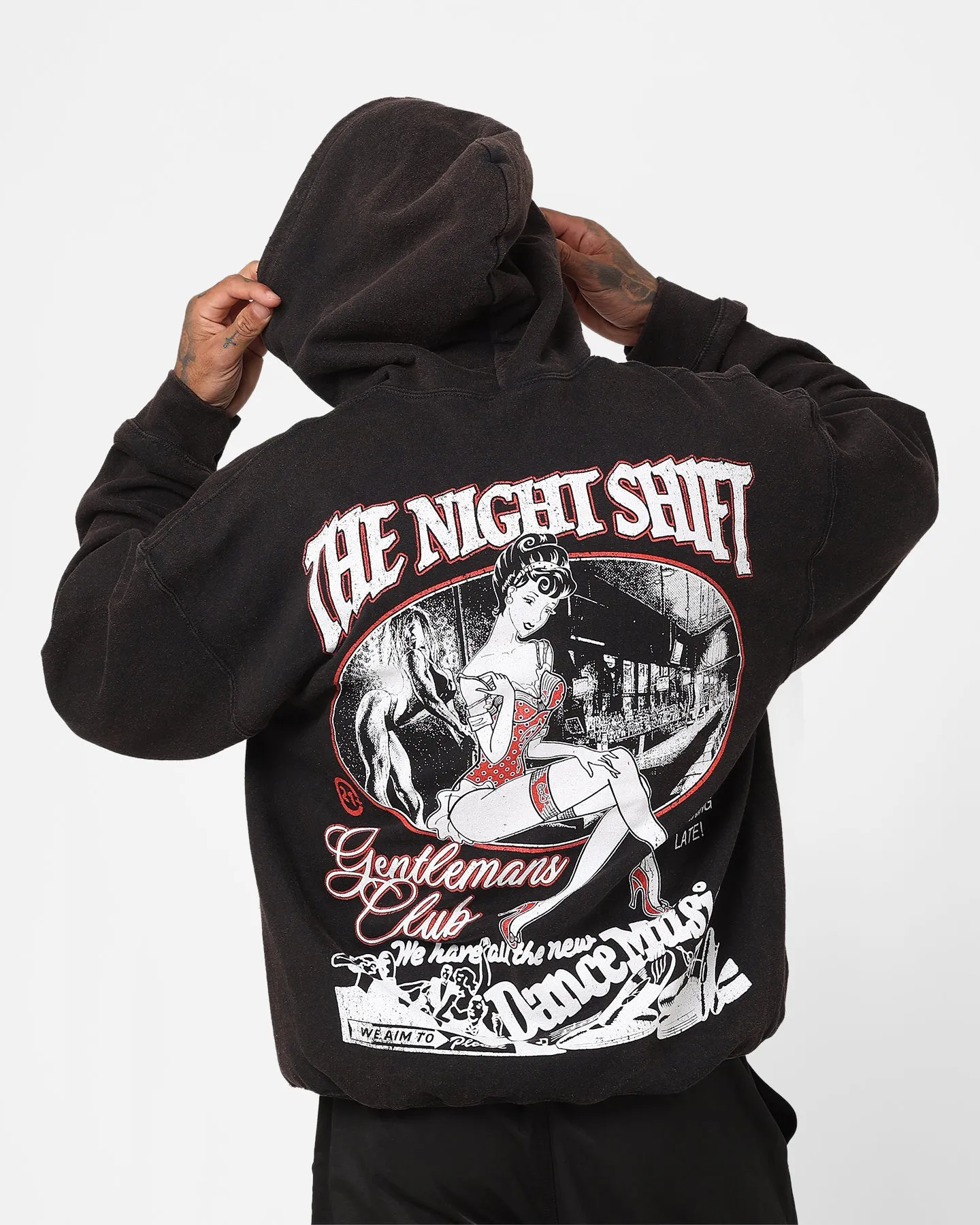 Convertible Sleeve Options The Night Shift Gentlemen's Club Vintage Hoodie Black Wash