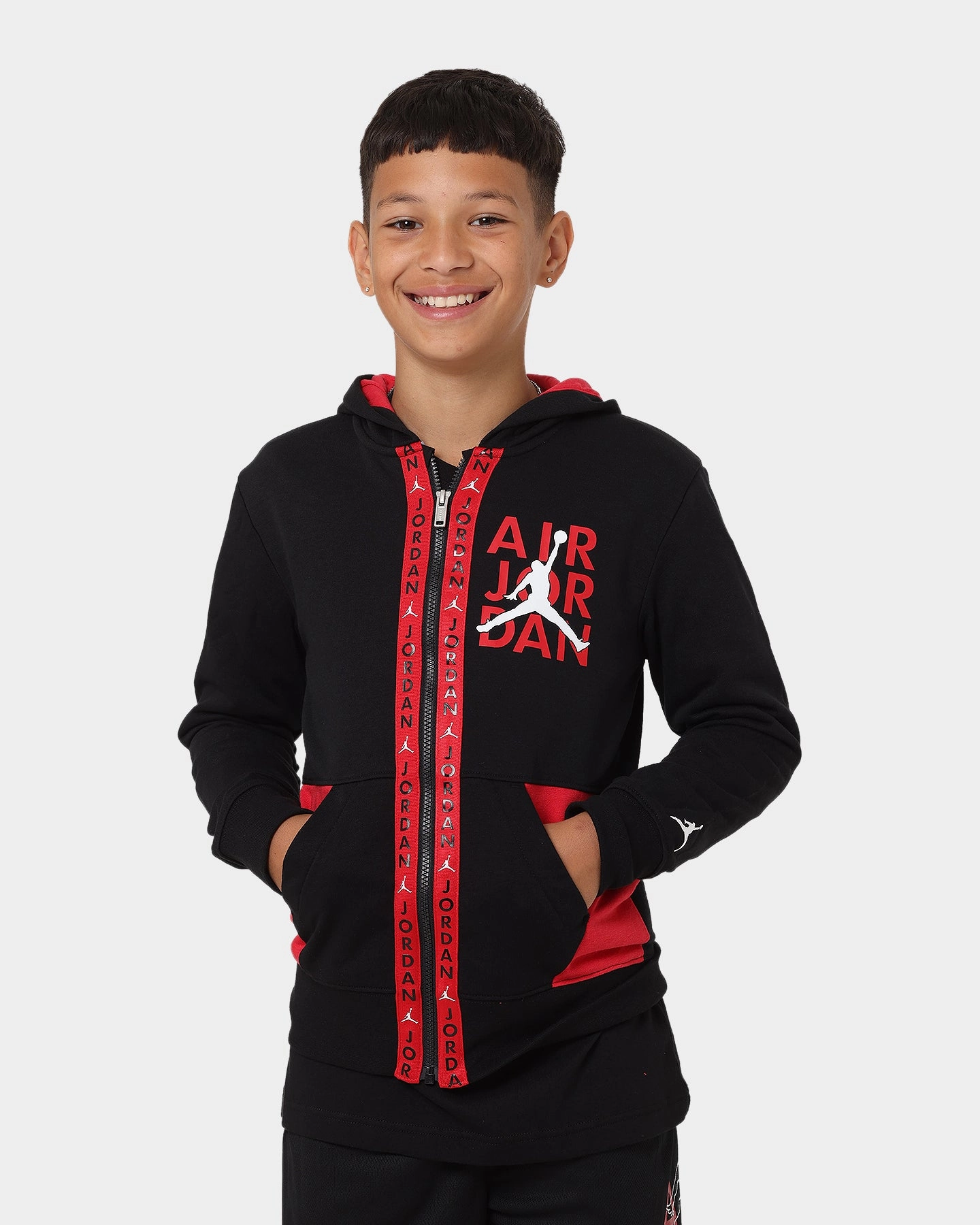 Jordan Kids' Vertical Tape Full Zip Hoodie Black sports event elastic waistband