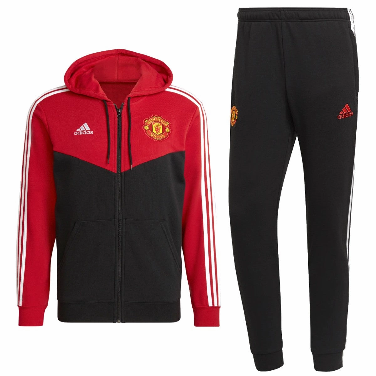 Manchester United Casual 3S hooded presentation tracksuit 2021/22 - Adidas Reinforced Knee Articulation Hypoallergenic fabric