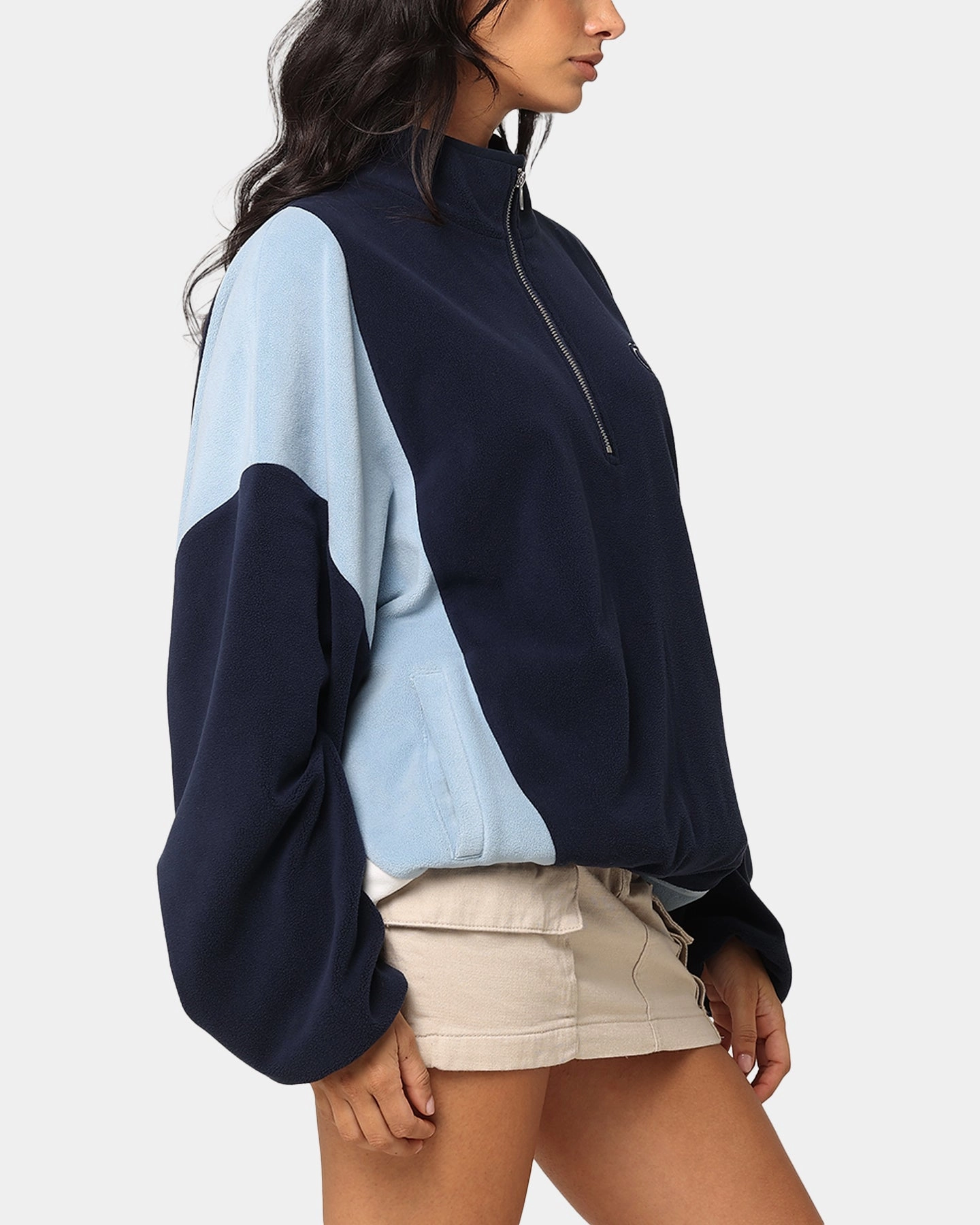 Probability spring outfit Carre C-Star Polarfleece Quarter Zip Crewneck Light Blue/Mul