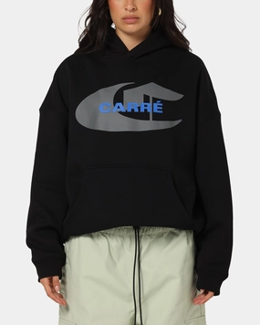 Carre Crested Hoodie Black High Collar Coverage