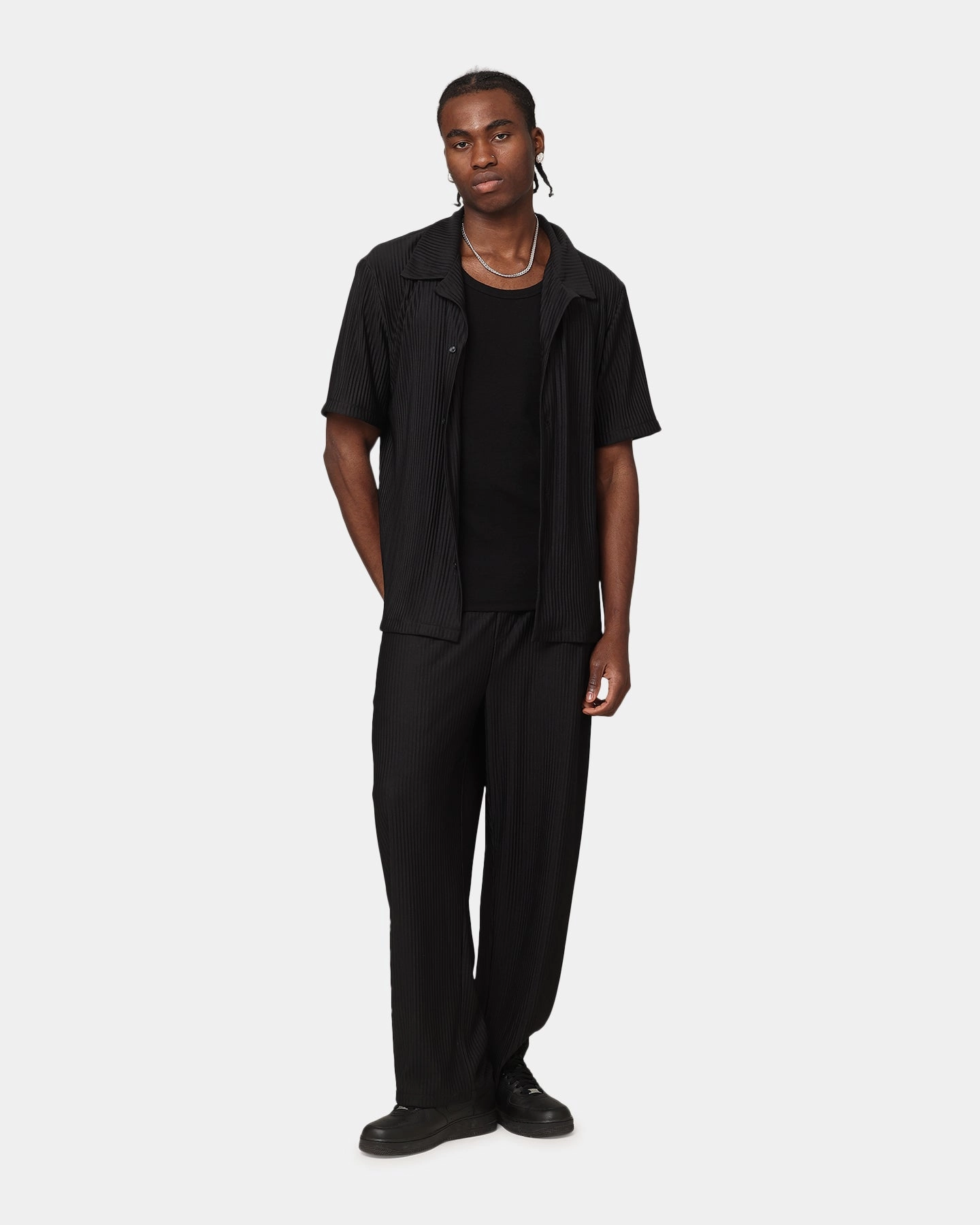 XXIII Pleated Button Up Shirt Black UV Protection