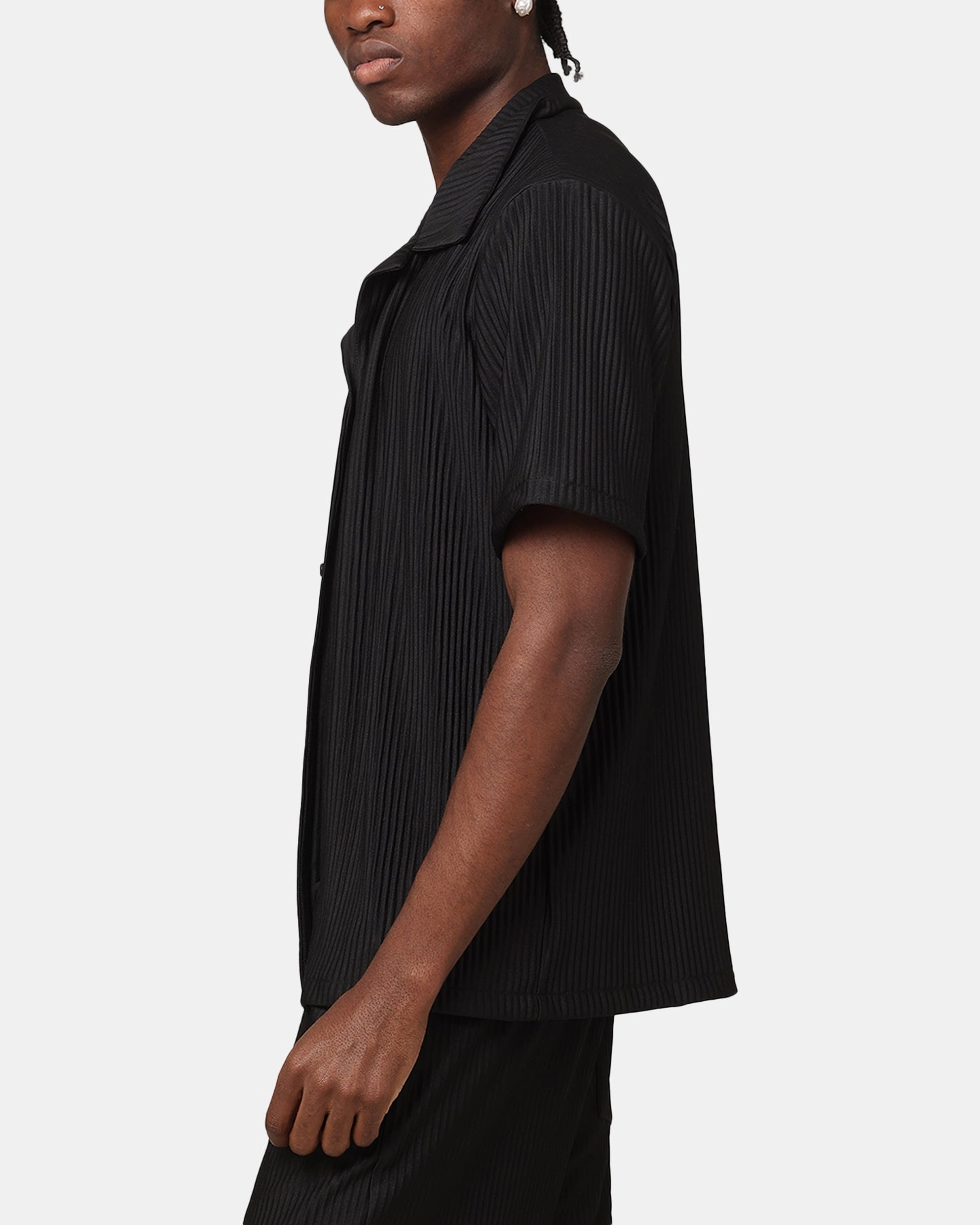 XXIII Pleated Button Up Shirt Black Smooth Texture Pure Cotton