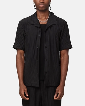 Tuckable Hem Lightweight Material XXIII Pleated Button Up Shirt Black