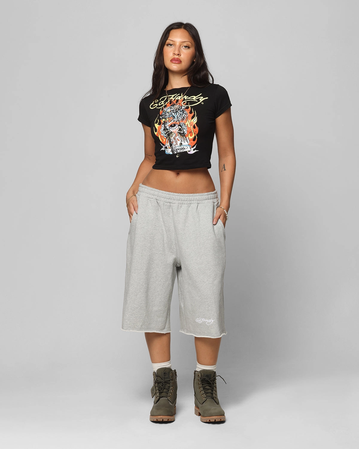 Office Wear beach volleyball gear Ed Hardy Baggy Fleece Shorts Grey Marle