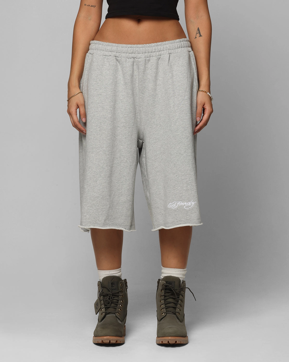 Mood Casual Ed Hardy Baggy Fleece Shorts Grey Marle