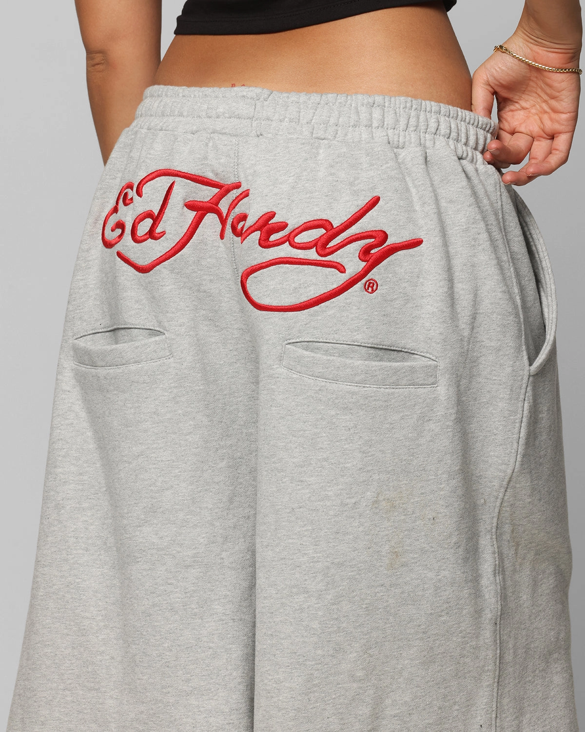 Versatile Wear Retroreflective Accents Ed Hardy Baggy Fleece Shorts Grey Marle