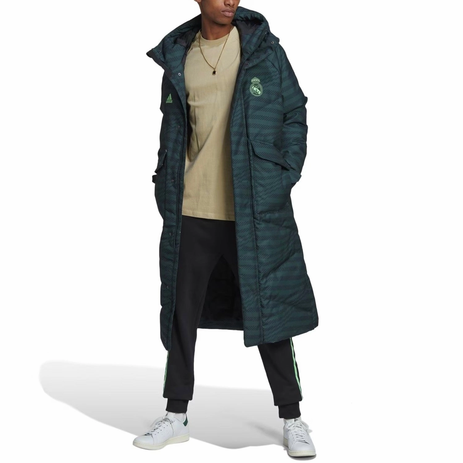 Real Madrid UCL padded down long jacket 2023 - Adidas microfiber Signature