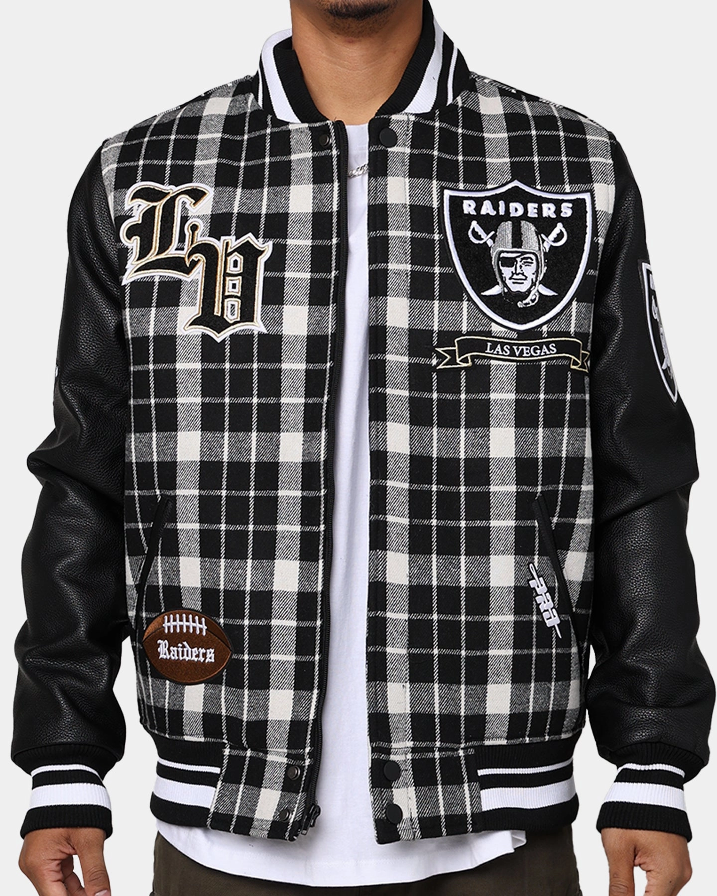 Pro Standard Las Vegas Raiders Pro Prep Plaid Jacket White/Black Flexible Hood