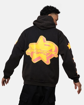 Zippered Vents Goat Crew Y2K Star Hoodie Black