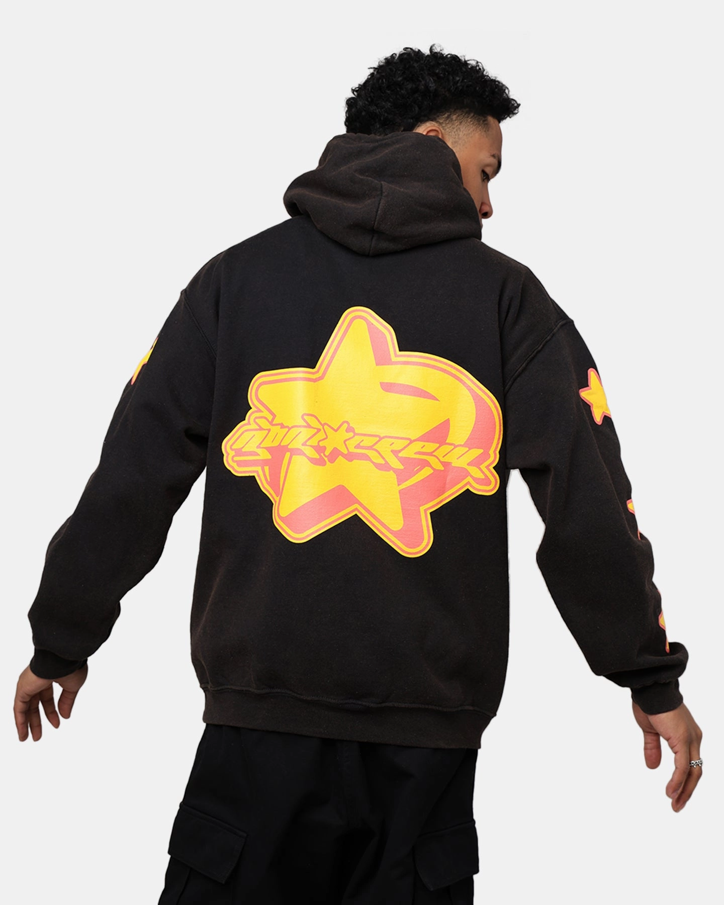 Zippered Vents Goat Crew Y2K Star Hoodie Black