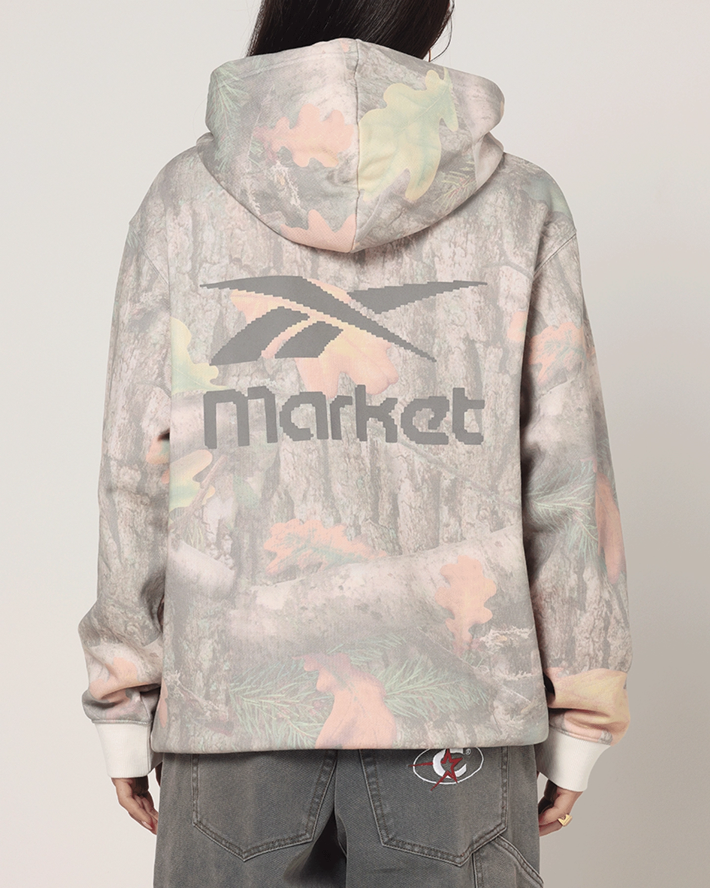 Reebok X Market All Over Print Hoodie Real Tree Camo Statement Sleeves Outdoor Style
