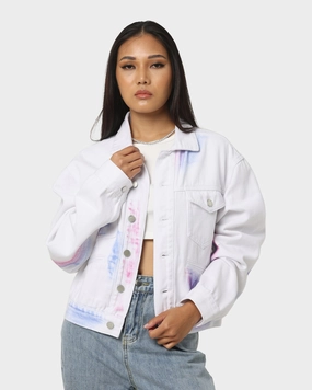 Ribbed Knit Cuffs XXIII Women's Aster Tie Dye Denim Jacket Multi-Coloured/White
