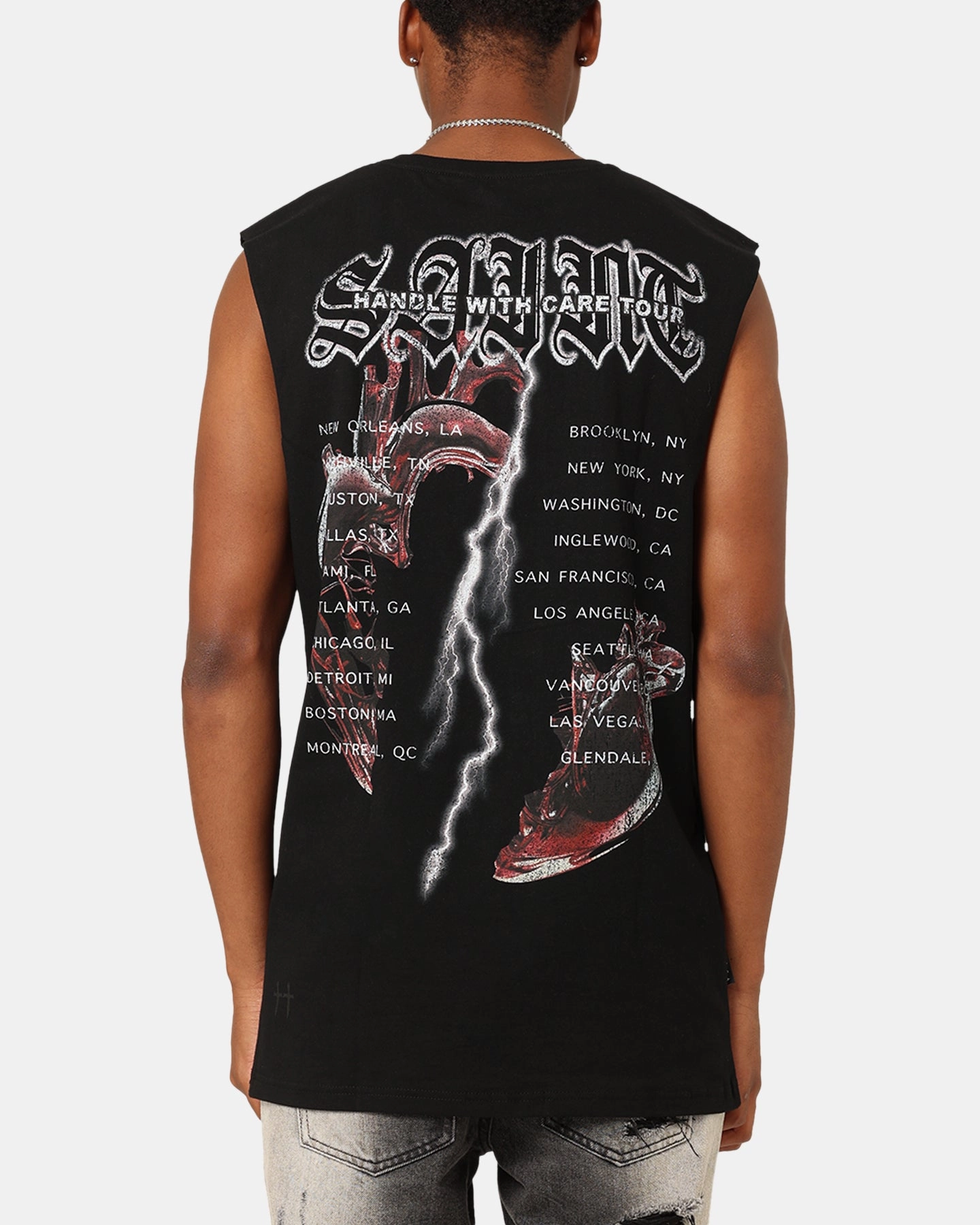 Saint Morta Handle With Care Tour Muscle T-Shirt Black Pilling Resistant Finish Perfect For Relaxing