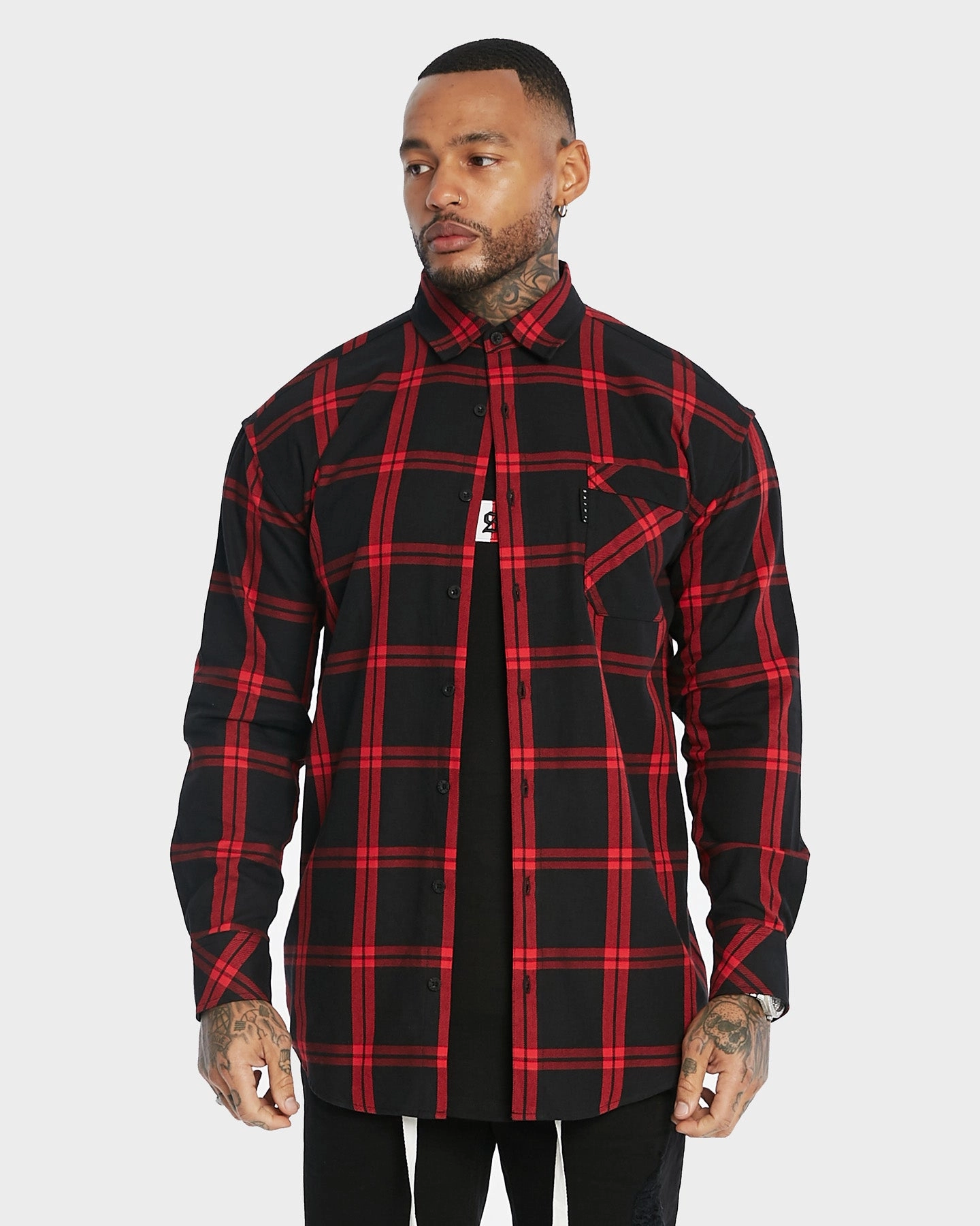 Non Static Finish Festival Outfit Saint Morta Men's Prima Long Sleeve Flannel Shirt Red/Black