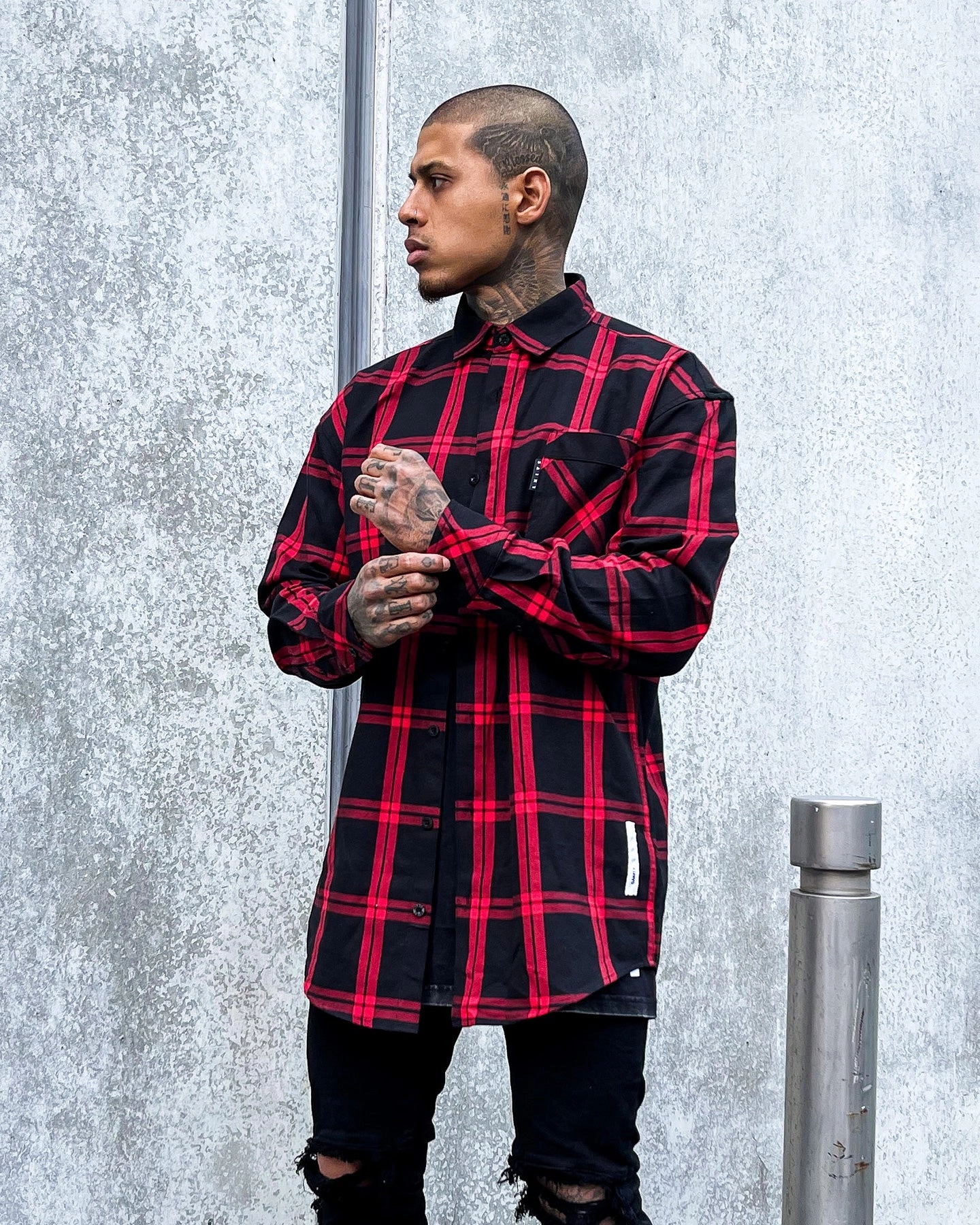 Geometric Pattern Saint Morta Men's Prima Long Sleeve Flannel Shirt Red/Black