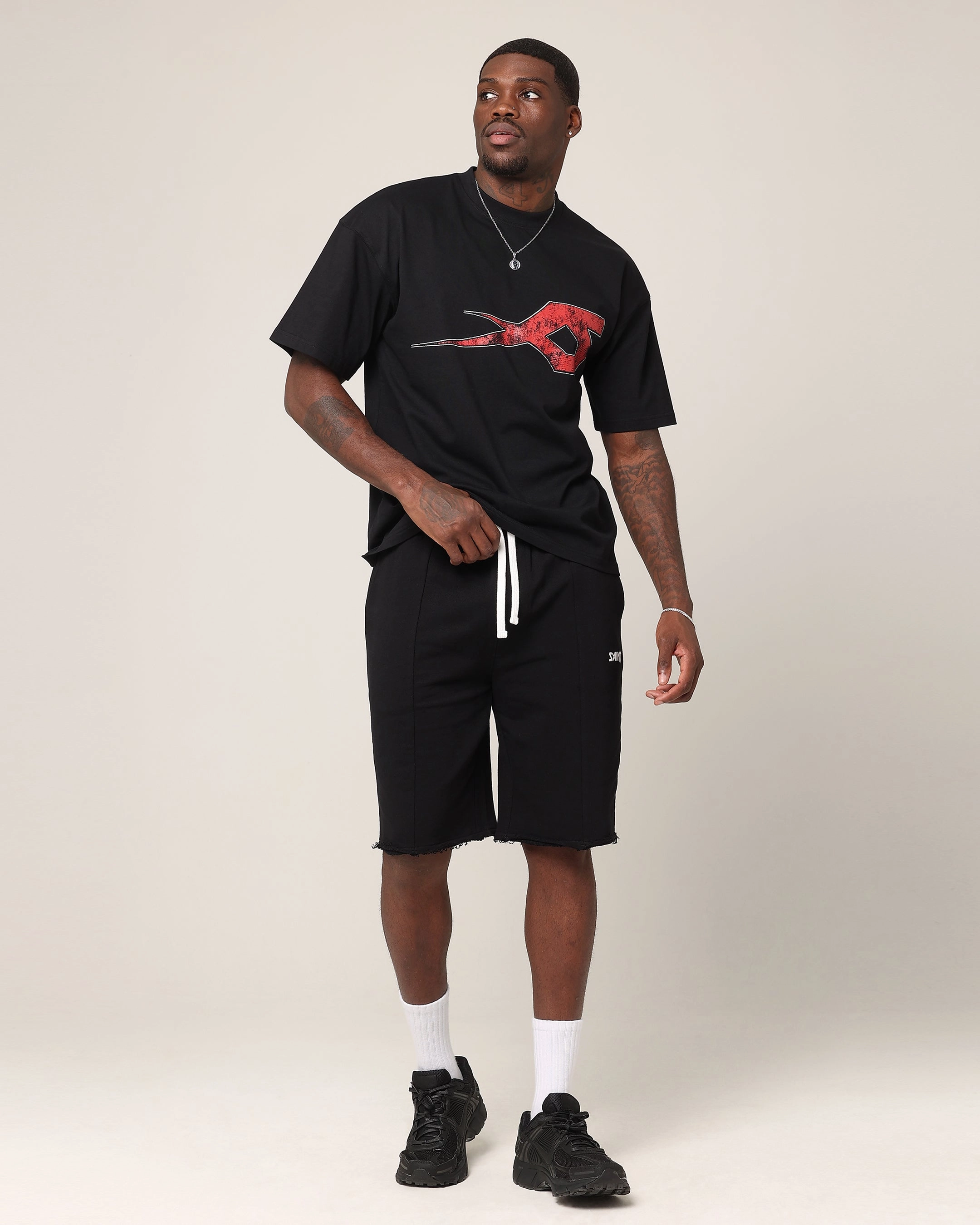 Saint Morta Baggy 90's Sweat Shorts Black GussetDesign Tactical Attachment Loops