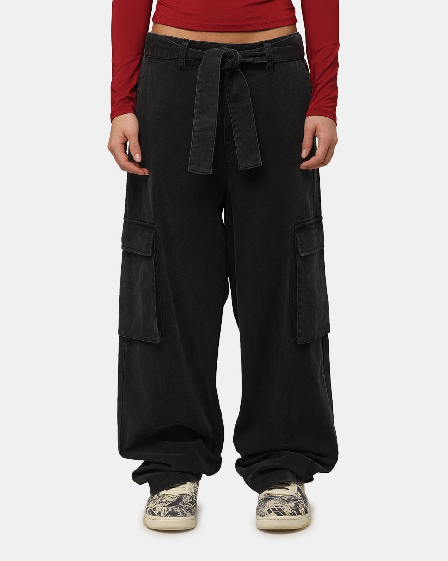 XXIII Tie Up Cargo Pants Washed Black MoistureWicking