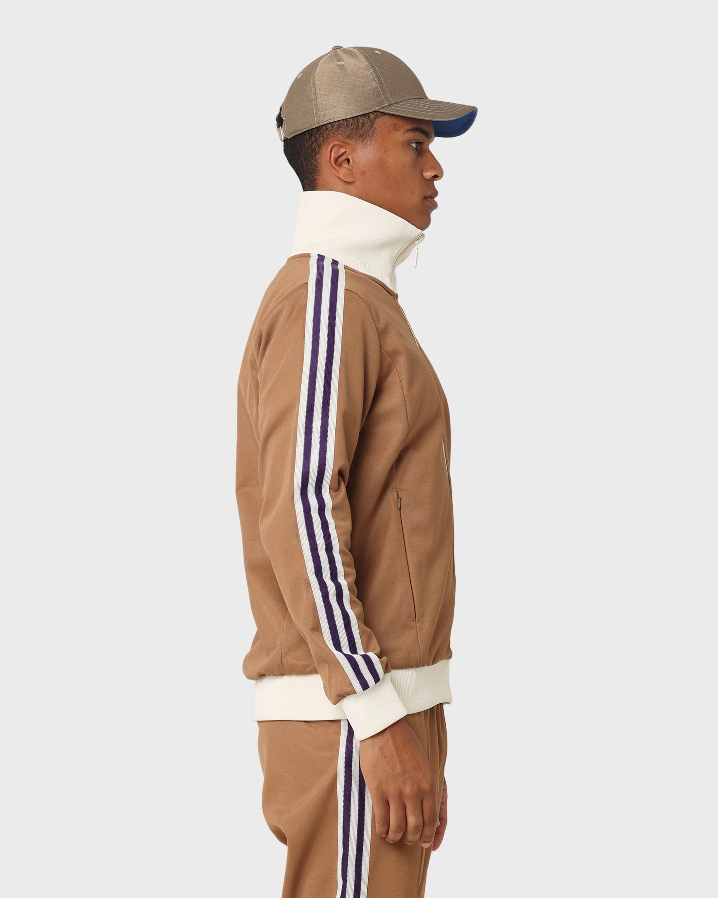 Adidas Adicolor Poly TT Jacket Brown Desert Full Length Zipper Vegan Option