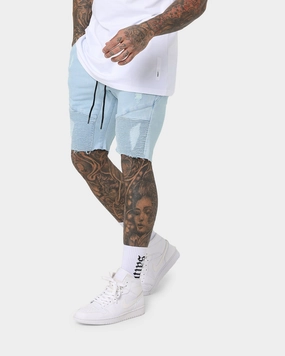 Flexible Pocket Placement Saint Morta United Distressed Biker Shorts Light Blue