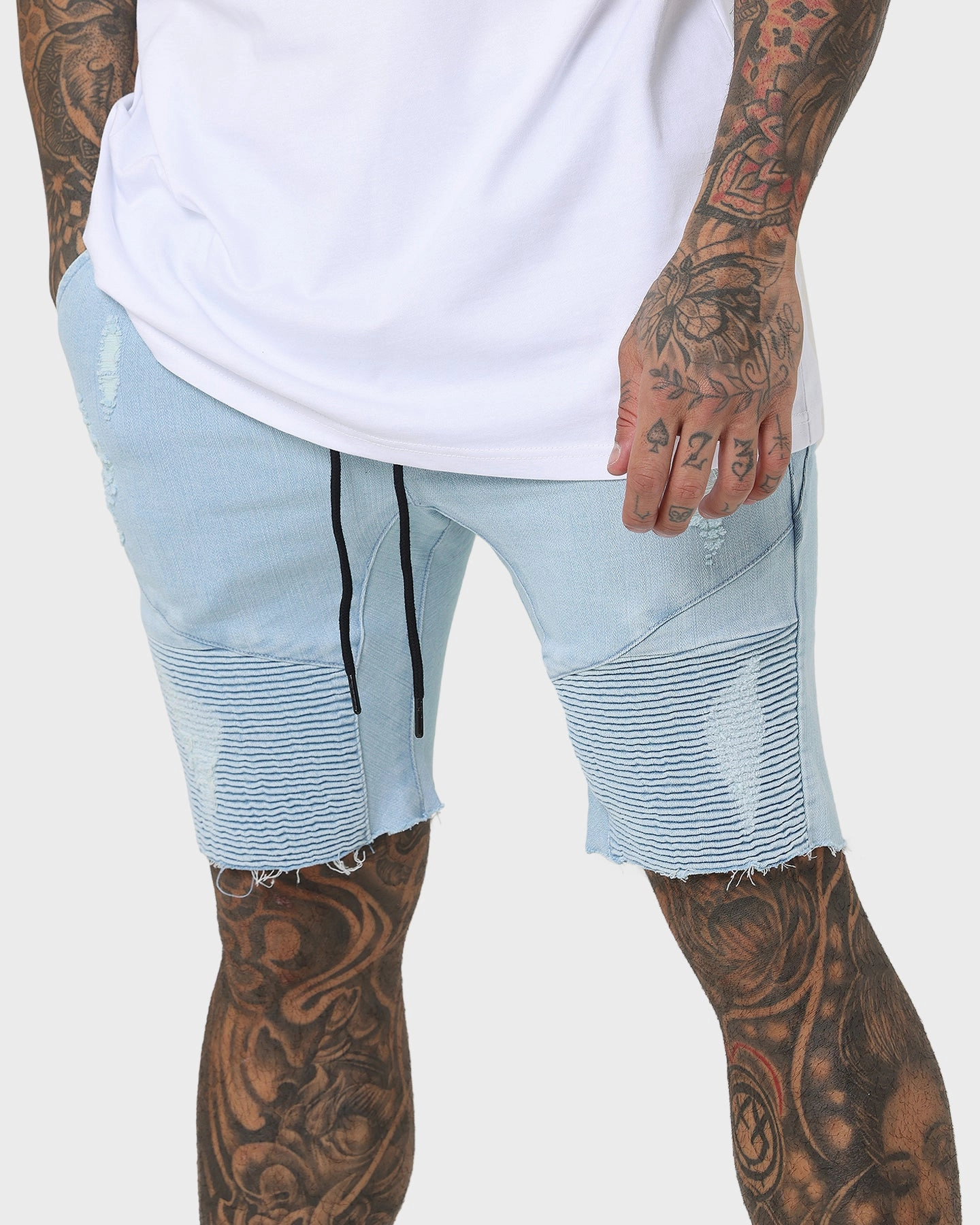 Saint Morta United Distressed Biker Shorts Light Blue school wear ReinforcedPockets