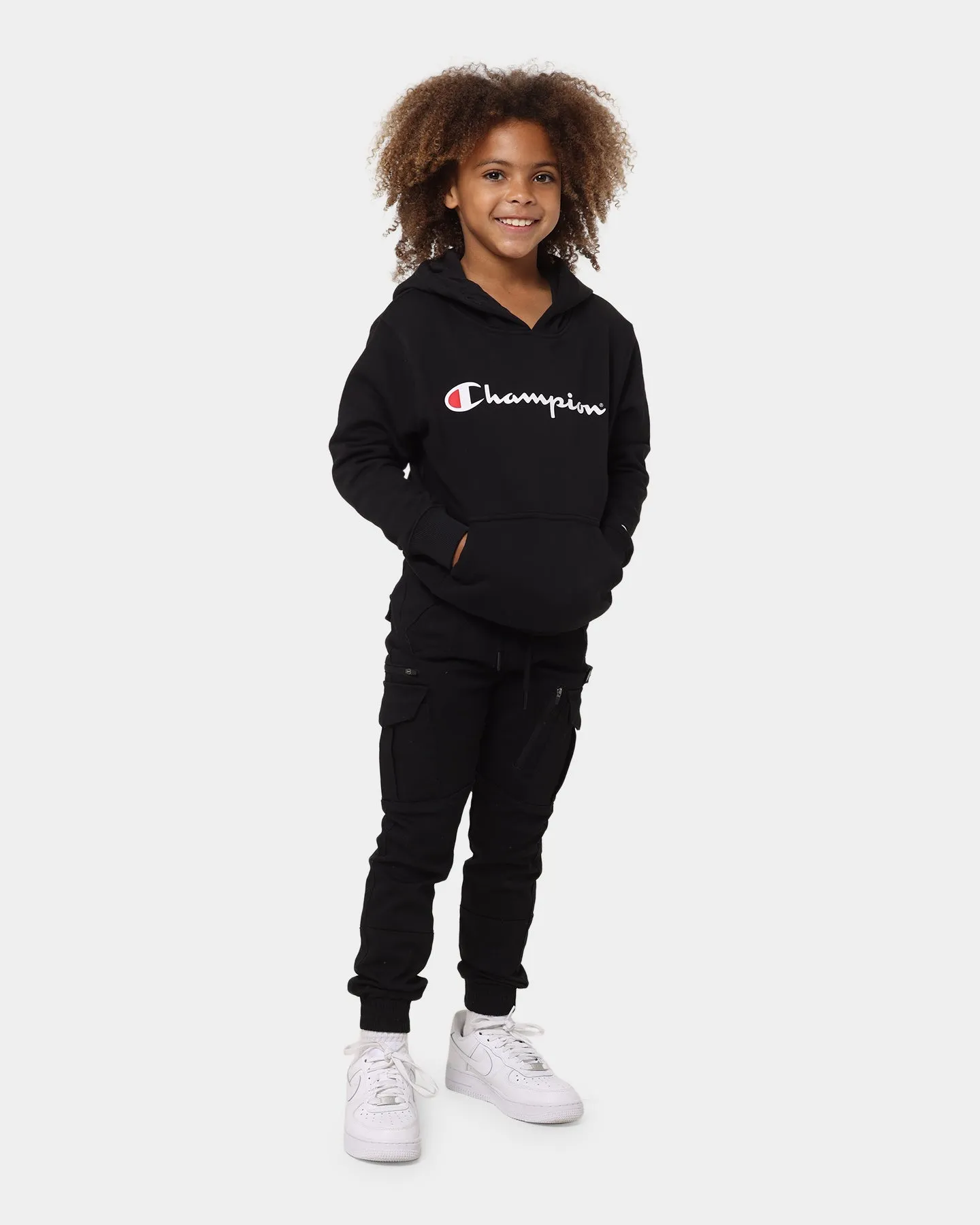 Champion Kids' Script Hoodie Black backpack suitable for fashion contests