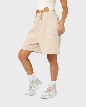 Nike Women's Essential Collection Fleece High Rise Shorts Sanddrift Striped Pattern Simple Appeal