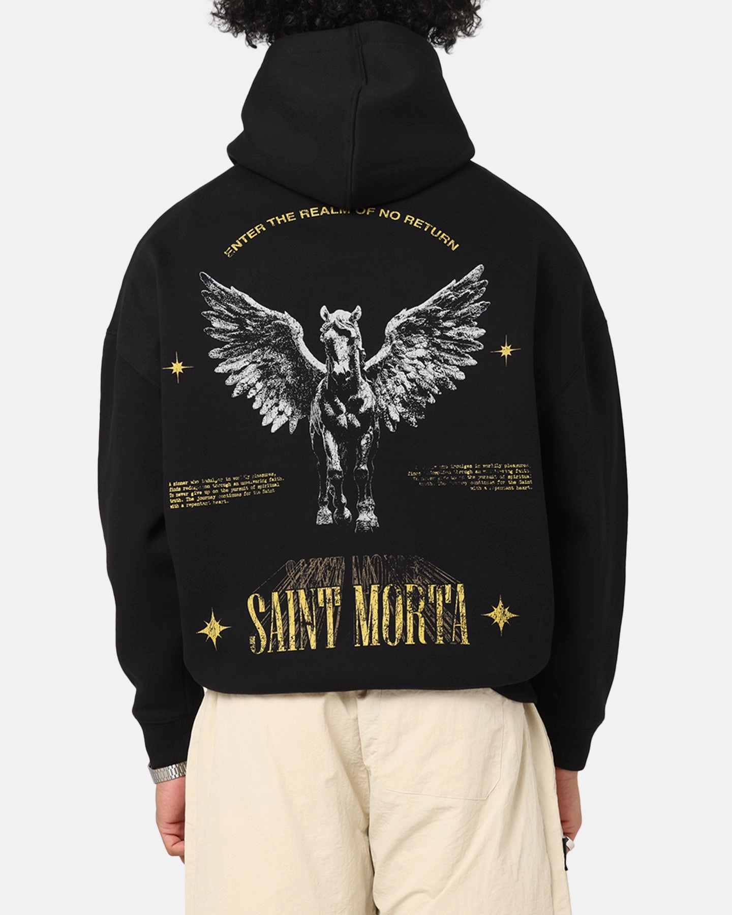 Saint Morta Realm Of Return Boxy Hoodie Black Yarn Dyed Fabric