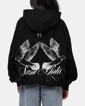 Saint Morta Doves Boxy Hoodie Black Mousse foldable