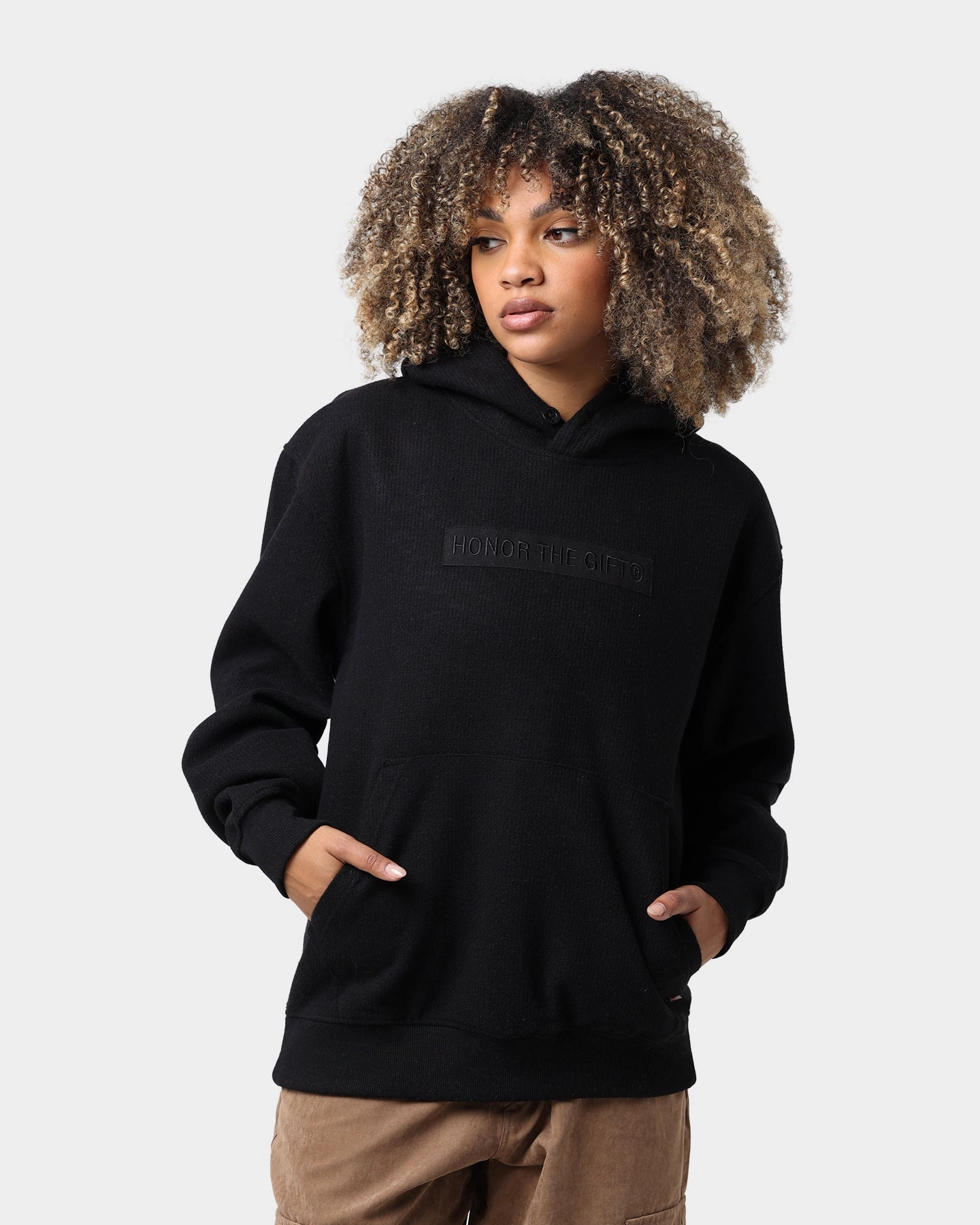 Honor The Gift Howard Knit Hoodie Black Double Layered Edging