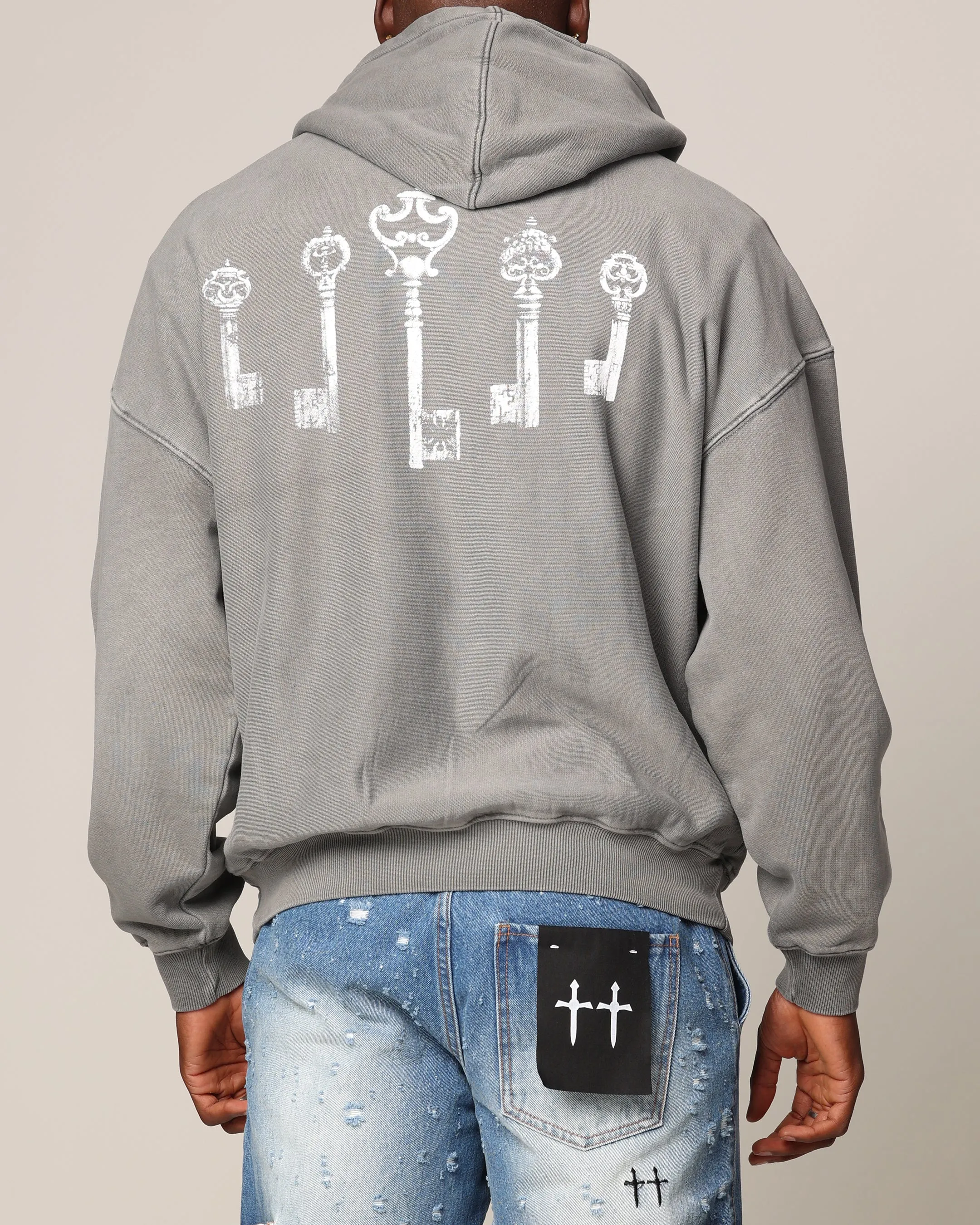 Tie Seamless construction Saint Morta Skeleton Key Hoodie Washed Charcoal