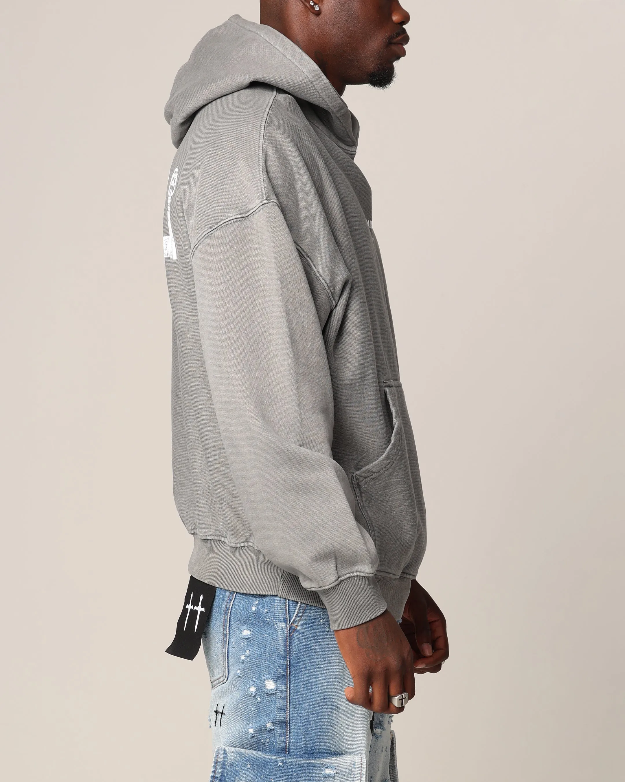 Saint Morta Skeleton Key Hoodie Washed Charcoal Collared Rugged Outer Shell