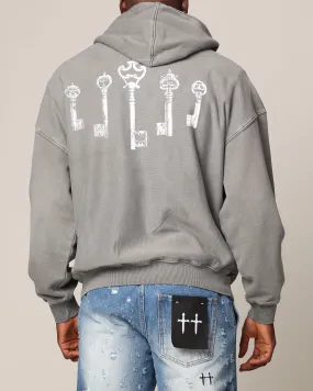 Tie Seamless construction Saint Morta Skeleton Key Hoodie Washed Charcoal