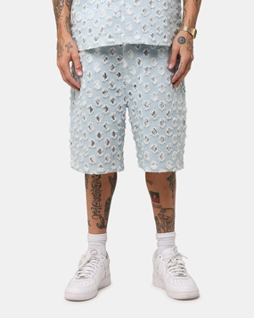 Anti Static Treatment XXIII Lace Textured Denim Jorts Light Blue
