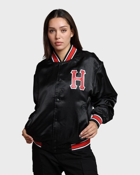 Durable Outer Layer HUF Crackerjack Satin Baseball Jacket Black