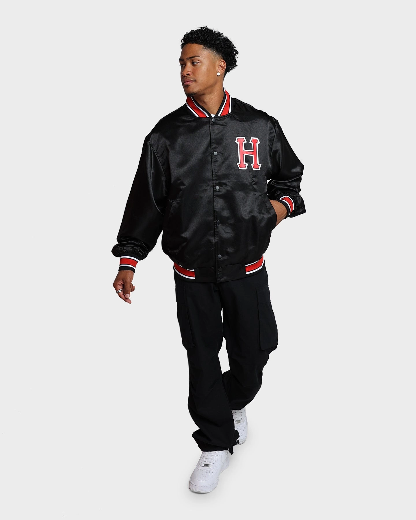 HUF Crackerjack Satin Baseball Jacket Black Low Profile Fasteners State