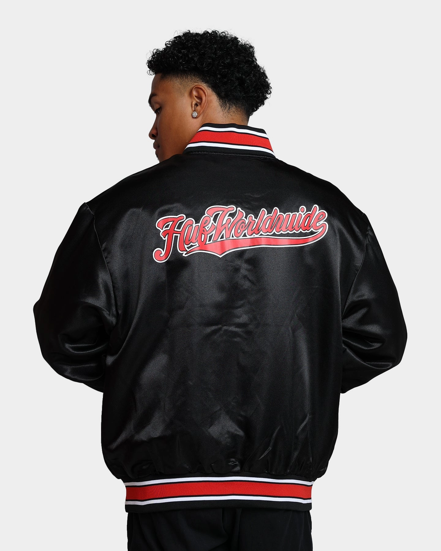 Card HUF Crackerjack Satin Baseball Jacket Black
