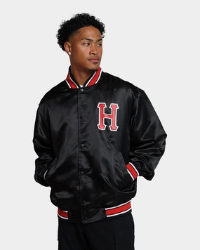 HUF Crackerjack Satin Baseball Jacket Black Microfiber Technology Disrupt