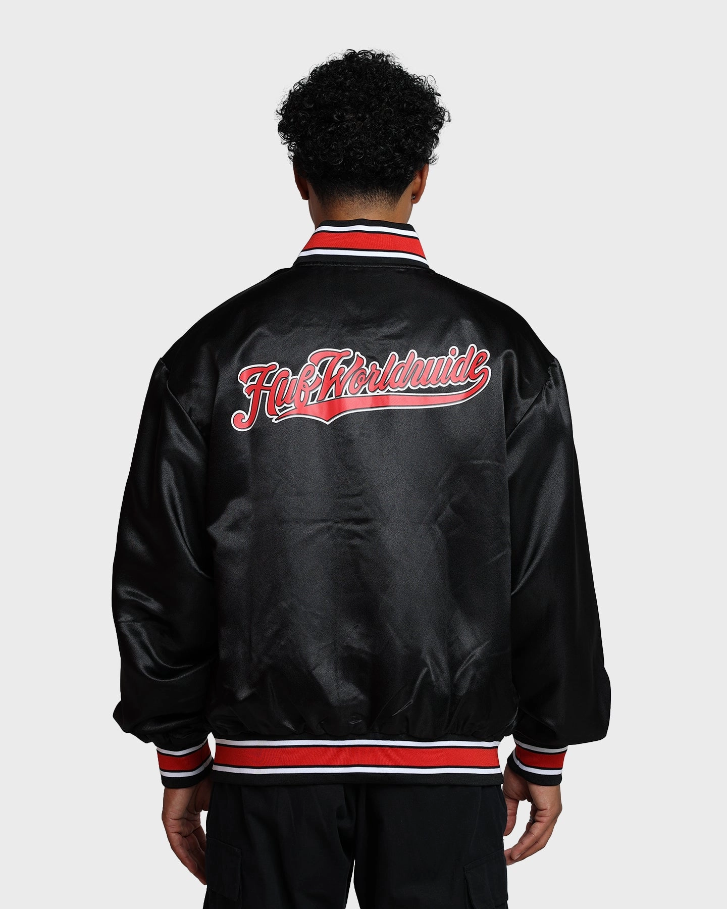 HUF Crackerjack Satin Baseball Jacket Black bus ride
