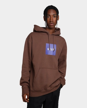 HUF Essentials Box Logo Hoodie Brown suitable for city tours