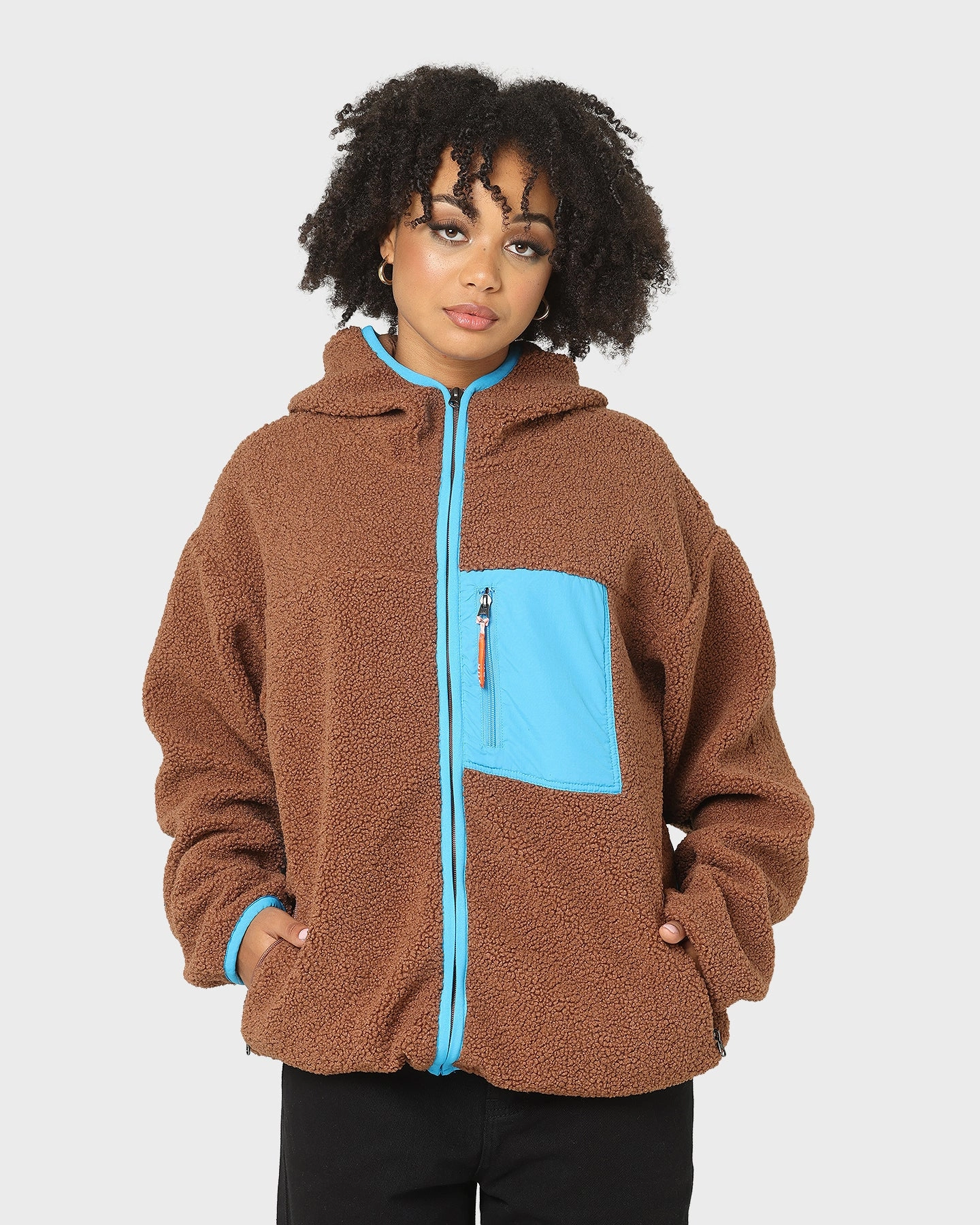 HUF Fort Point Sherpa Jacket Dust Brown Reflective details