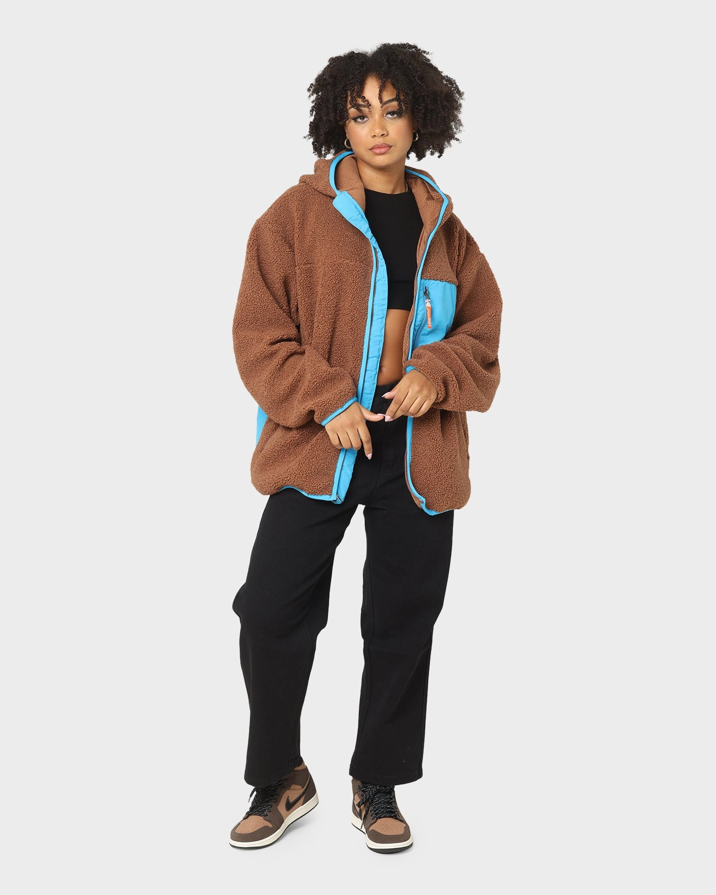 Layering Compatible HUF Fort Point Sherpa Jacket Dust Brown