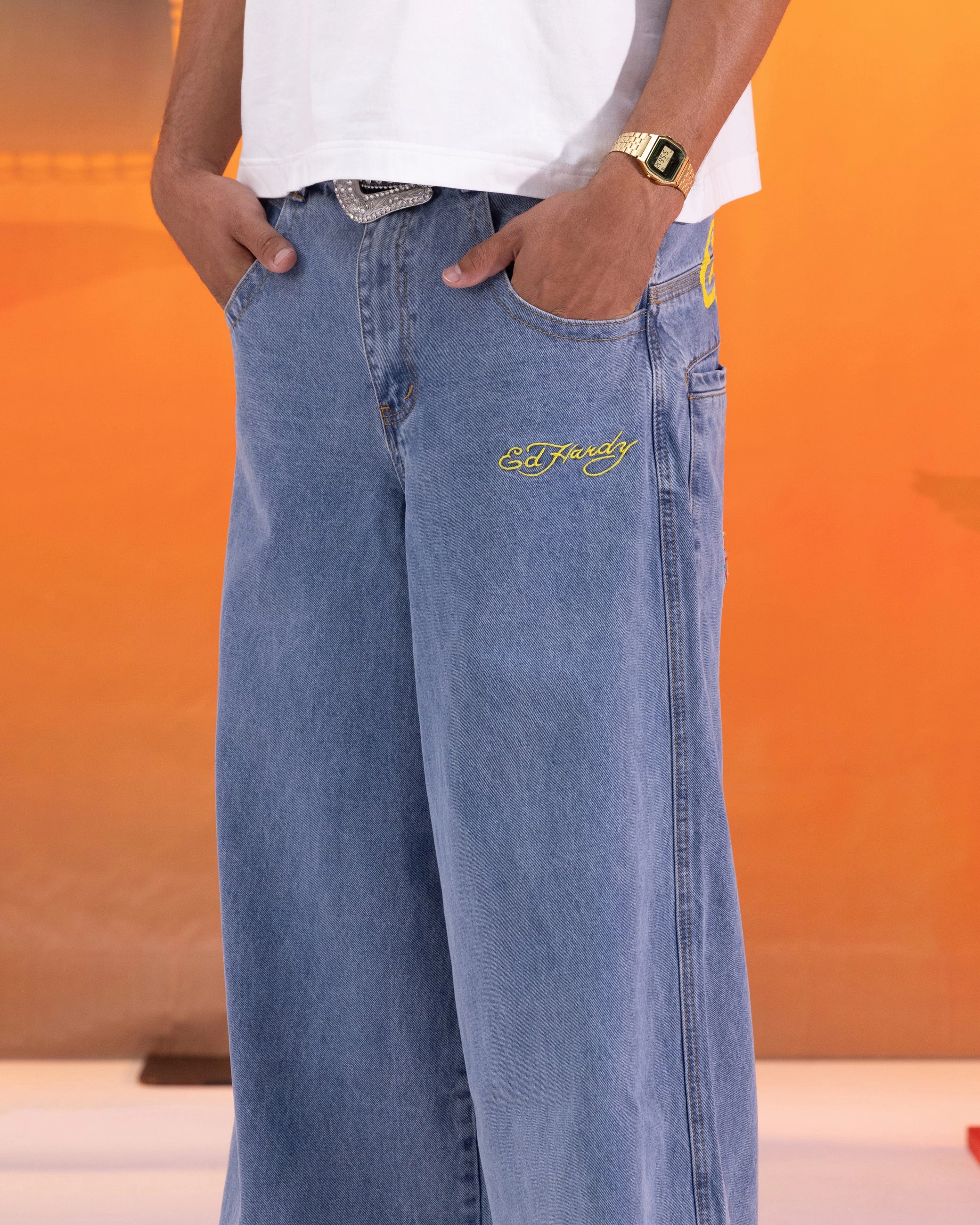 Ed Hardy Ultra Wide Leg Denim Jeans Light Wash Blue Skinny Fit No Irritation Seams