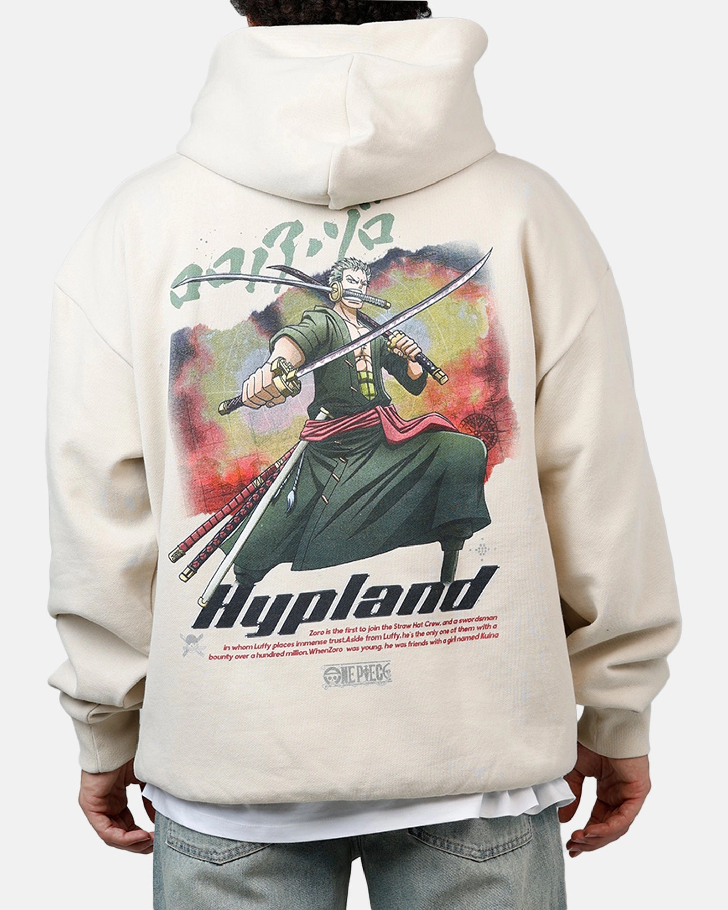 Hypland X One Piece Zoro Flame Hoodie Cream Ergonomic Stitching