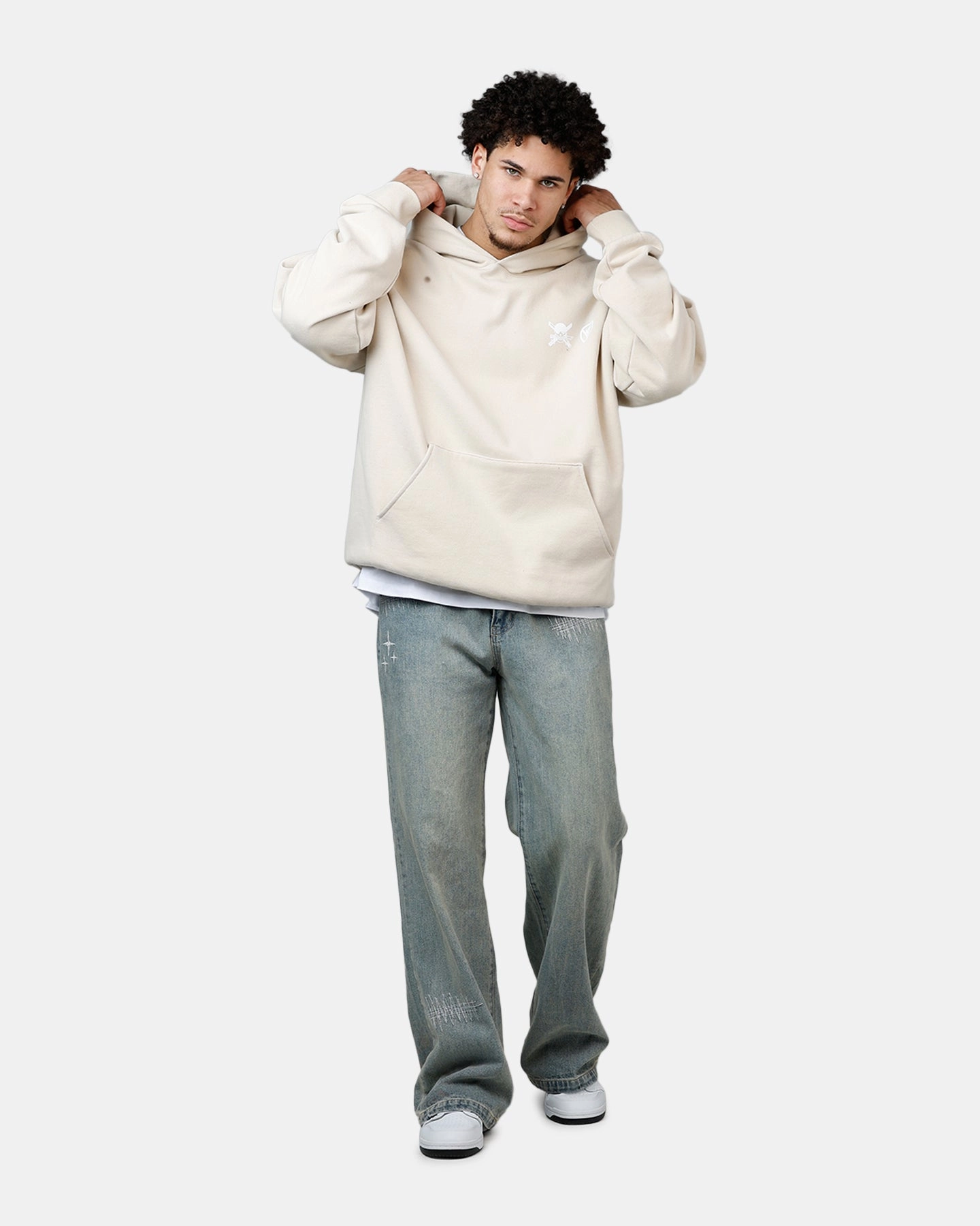 Drop Hem Taped Zipper Closures Hypland X One Piece Zoro Flame Hoodie Cream