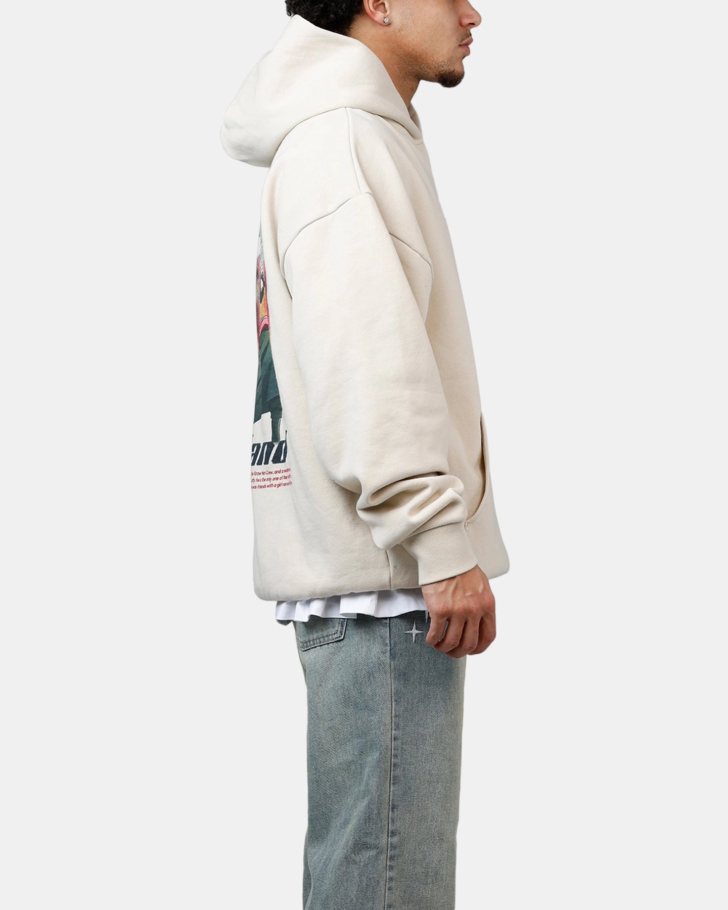 Slim Silhouette Stretchable Material Hypland X One Piece Zoro Flame Hoodie Cream