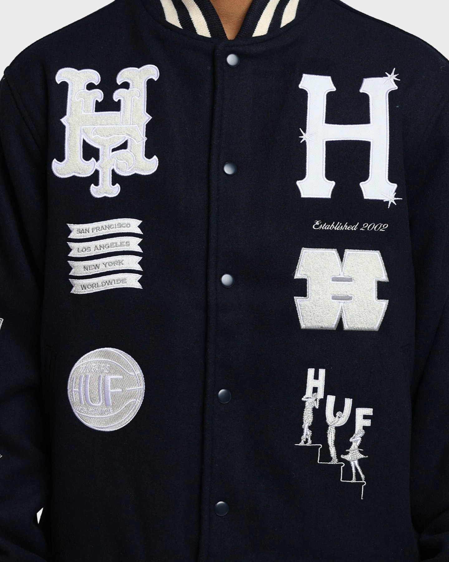 Convertible Collar HUF 20 Year Classic H Varsity Jacket Navy