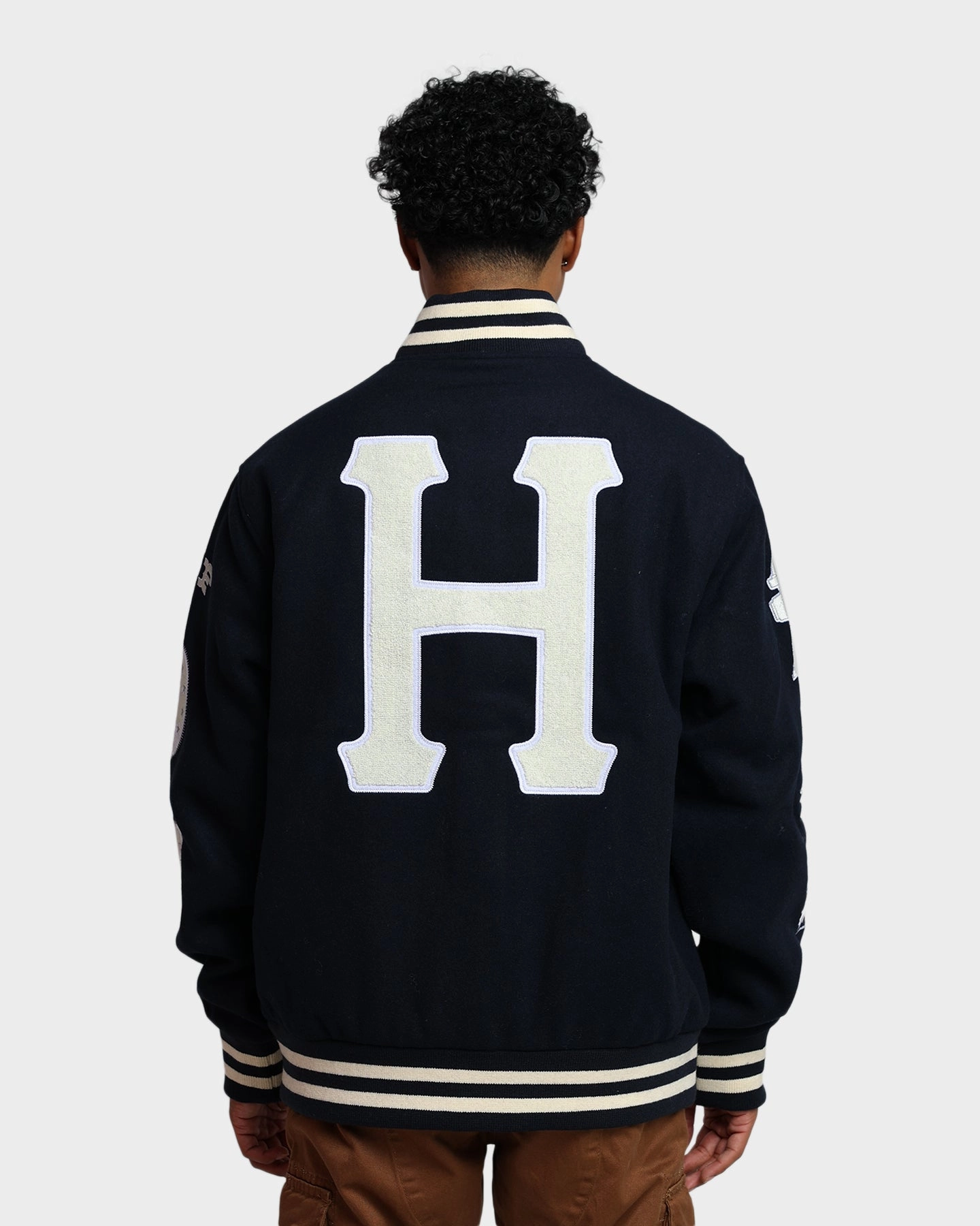 Communicate Sport Inspired HUF 20 Year Classic H Varsity Jacket Navy